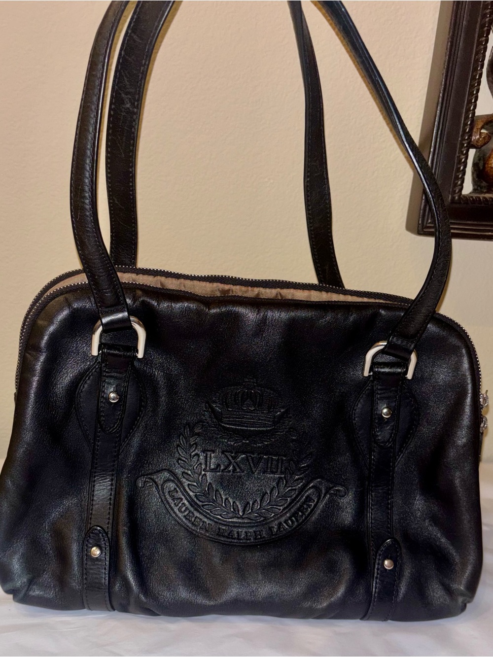Vintage Ralph Lauren LXVII Crown Crest Embossed Leather Tote Classic Bag - Rare